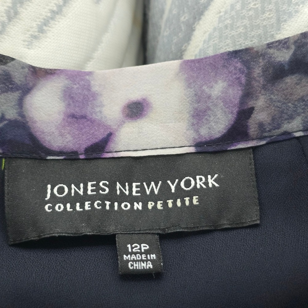 Jones New York Petite Purple Floral Chiffon Button Front Blouse 12P Long Sleeve - Picture 6 of 10